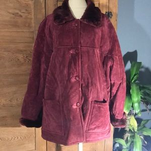 DENNIS BASSO VINTAGE burgundy maroon LEATHER fur lined coat sz 1X